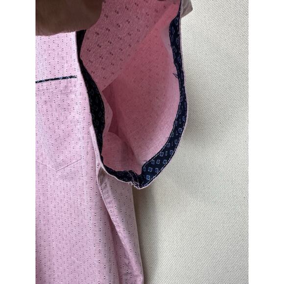 Craft & Flow Button Up Shirt Men's XL Large Pink Print Blue Accents Short Sleeve - Picture 5 of 13